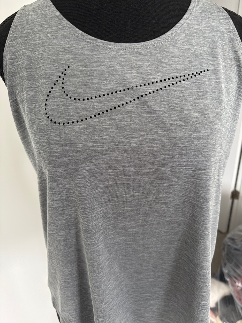 Nike Heather Gray Tank with Black Perforated Swoosh